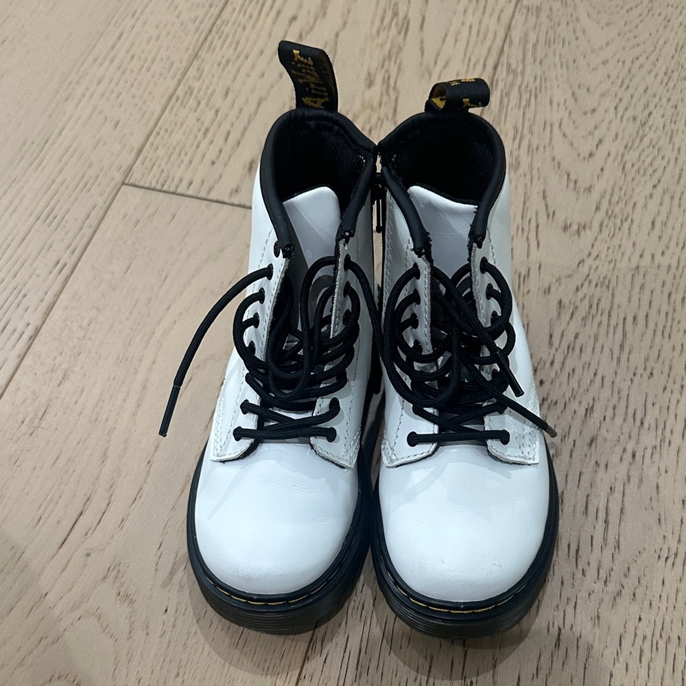 White and Black Lace-Up Boots